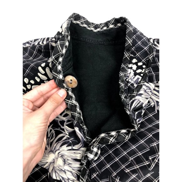 Koos Of Course Silk Jacket Blazer Size Small Black White Print Button Floral - Picture 6 of 10